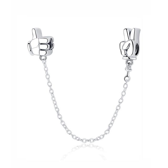 Original 100% 925 Sterling Silver Bead Charm Safety Chain Charms Crystals Beads Fit Bracelets Women Fashion DIY Jewelry
