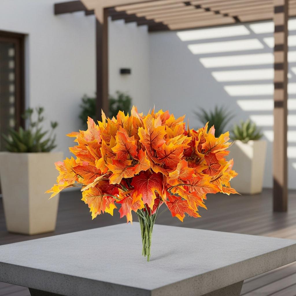 Artificial 7- Maple Leaf Branches for Fall Halloween Table Centerpiece and Home Decor