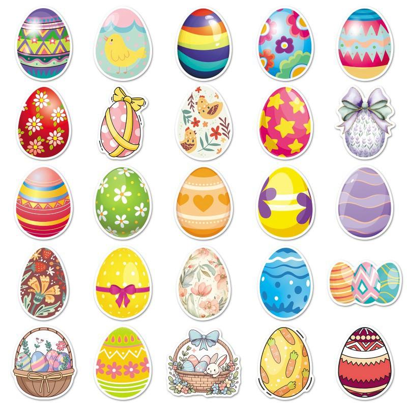50 Easter Egg Stickers Colored Cartoon Graffiti Waterproof Decorative Hand Ledger