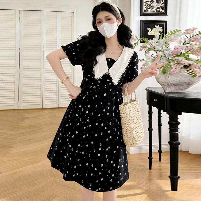 Maternity Floral Plus Size Short Sleeve Dress - Trendy French Summer Fashion for Moms M