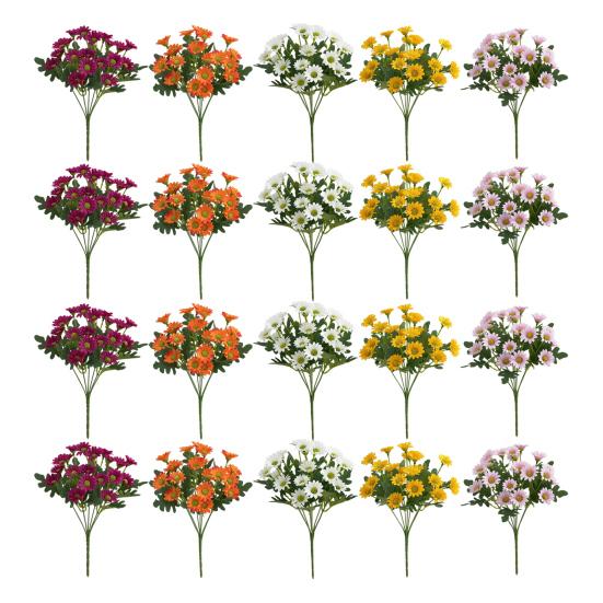 Faux Chrysanthemum Bundle UV Resistant Autumn Artificial Flowers Outdoor Realistic Faux Plants for Patio Porch Window Box Indoor Vase Decor
