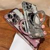 For iPhone 16 15 14 Pro Max Series Bling Glitter Mirror Kickstand Full Lens Protect Phone Case