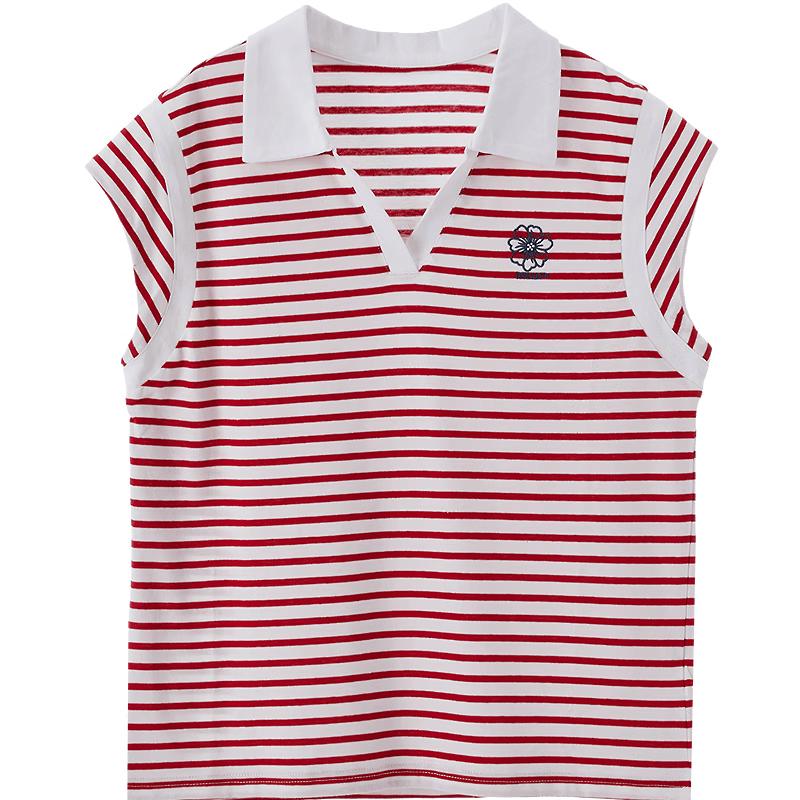 

Women s Striped Polo Collar T-shirt M