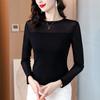 Women's Crew Neck Base Layer Top Socialite Style Slim Fit Lace Mesh Solid Long Sleeve Blouse