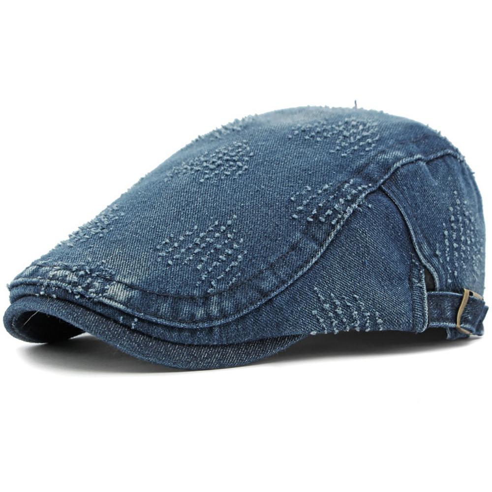 HT4773 Mens Beret Women Spring Summer Sun Cap Male Female Denim Beret Cap Retro Artist Painter Beret Hat Adjustable Ivy Flat Cap