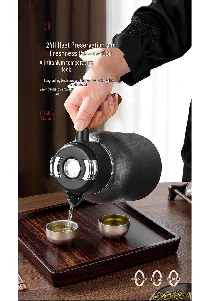 Portable High-End Pure Titanium Tea Set with Insulated Teapot and Teacups - Ideal for Business Travel and Gifts