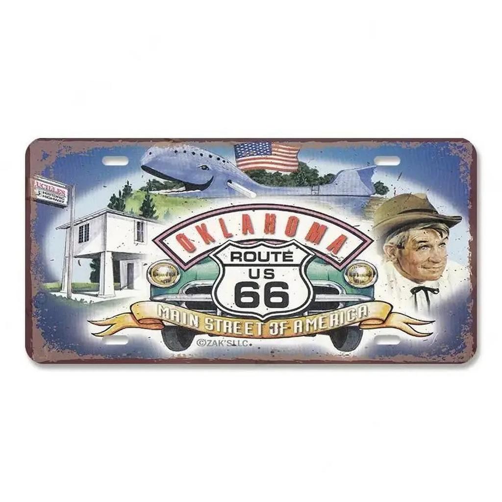 Route 66 License Plate for Wall Art Decoration Metal Tin Signs Vintage Tags Metal Automotive Signs For Cafe Bar Club Garage Pubs