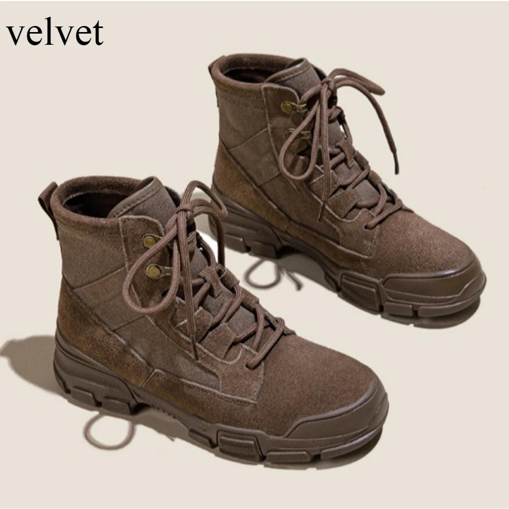 Short Boots Women New Genuine Leather Womens Boot Winter Midsole Frosted Leather Canvas Shoes Casual Short Boots Platform