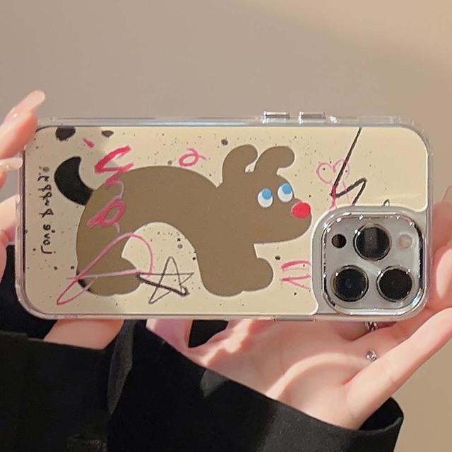 

Ins Graffiti Puppy Happy Love Dog Зеркало противоударная задняя крышка для Iphone 11 13 Promax 12 14 Pro Max чехол для телефона 2023 Shell For iphone 12