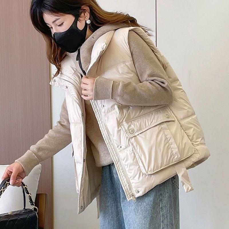 

Женский пухово-хлопковый жилет большого размера Осень/Зима в корейском стиле Свободный воротник-стойка Хлопковый без рукавов Верхний жилет 3XL белый