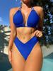 Women's Swimsuit Solid Color Sexy Triangle Bag Halter Neck Exposed Back Tie High Waist Bikini Beachwear Bathing Suits 7 Colors