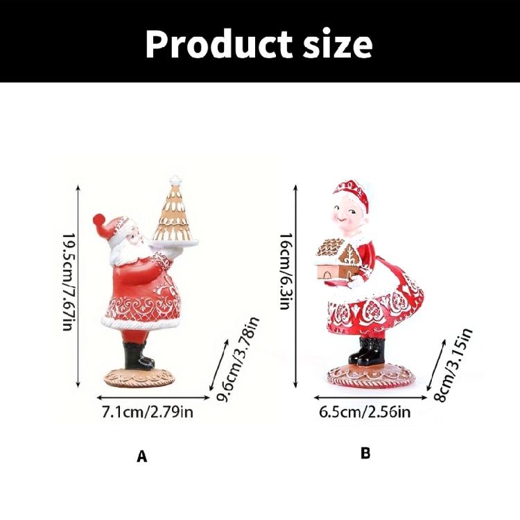 Creative Gingerbreads Santa Couple Christmas Sculptures Resins Tabletop Accent Ornament for Holiday Parties Celebration