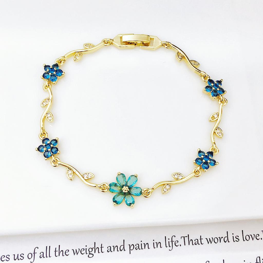 Hot Sale Rhinestone Bowknot Floral Bracelet Gold Plated Crystal Flower Vine Bracelet Fashion Wedding Party Jewelry Gift for Her