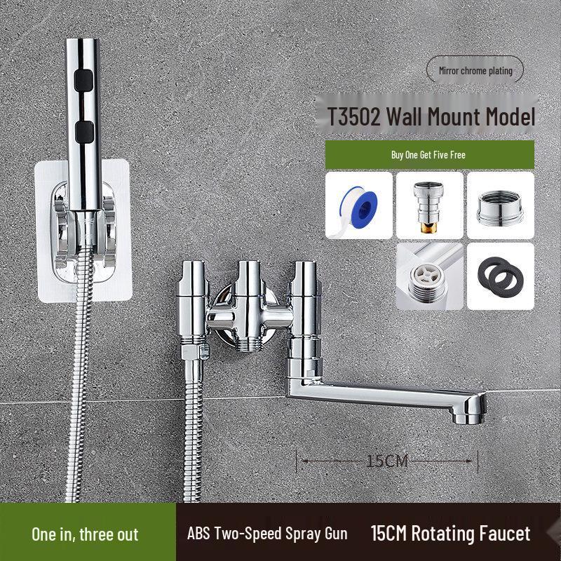 Wall-Mounted Mop Sink Faucet with Integrated Spray Gun