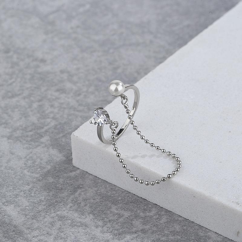 Pearl Love Zircon Open Ring Light Luxury Niche Xiaohongshu Fringed Chain Index Finger Ring