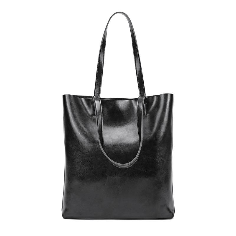 Retro large-capacity oil wax cowhide vertical shoulder tote bag, leather versatile high-end sense portable briefcase women