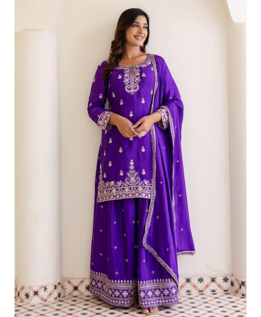 Party Wear Chinon Salwar Suit Women Bollywood Indian Ethnic Salwar Kameez Palazzo Set