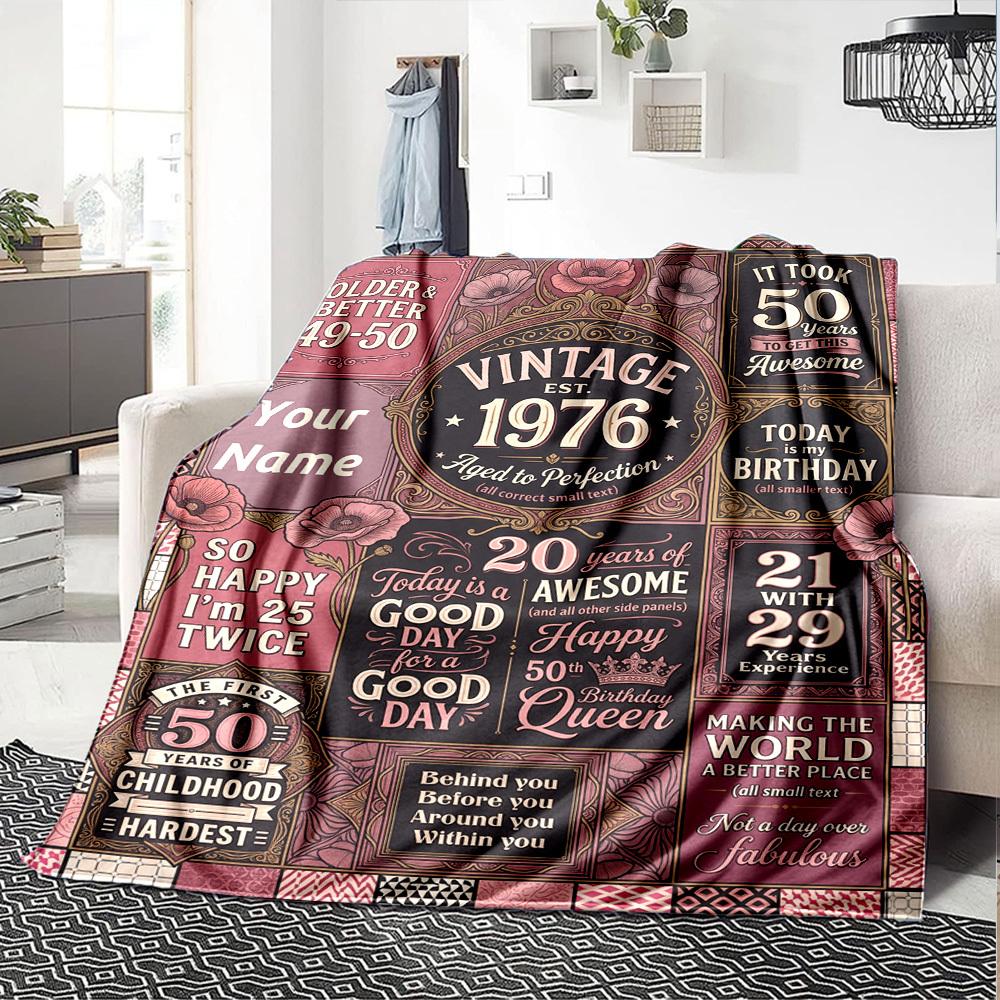 Vintage Anniversary Celebration Customize Your Name Blanket Soft Cozy Perfect For Sofa Couch Office Bed Picnics Ideal For All Seasons Modern Style