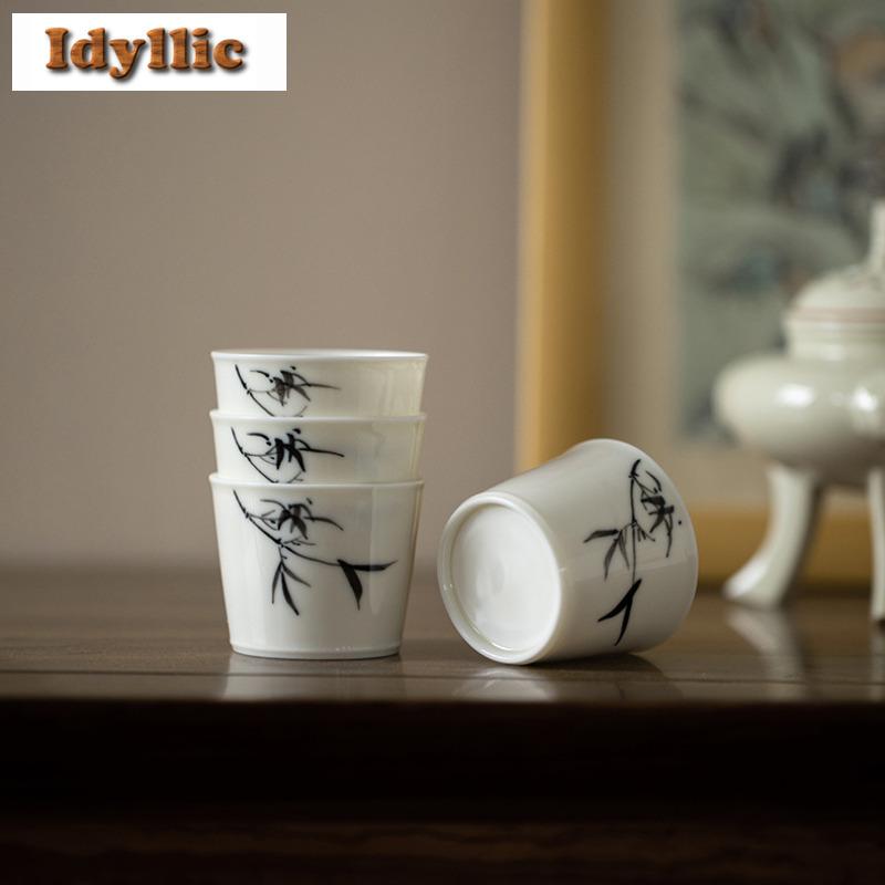 Hand Drawn Bamboo Persimmon Straight Tube Teacup Retro Tea Bowl Jug Tea-tasting Fragrance Cup Jianzhan Master Cups Cafes Craft