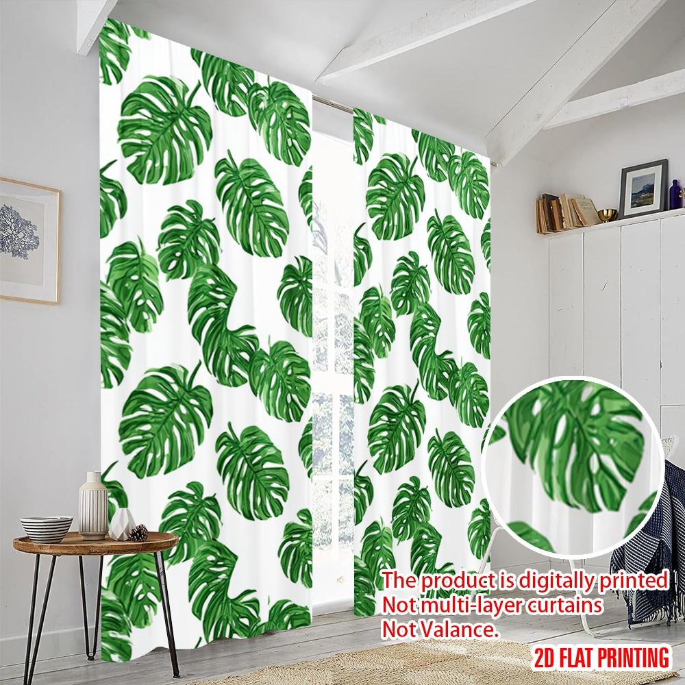 2pcs,2D plane printing Curtains Monstera Leaf Mosaic Polyester (without rod) Home Decor Use for Living Room, Bedroom & Home