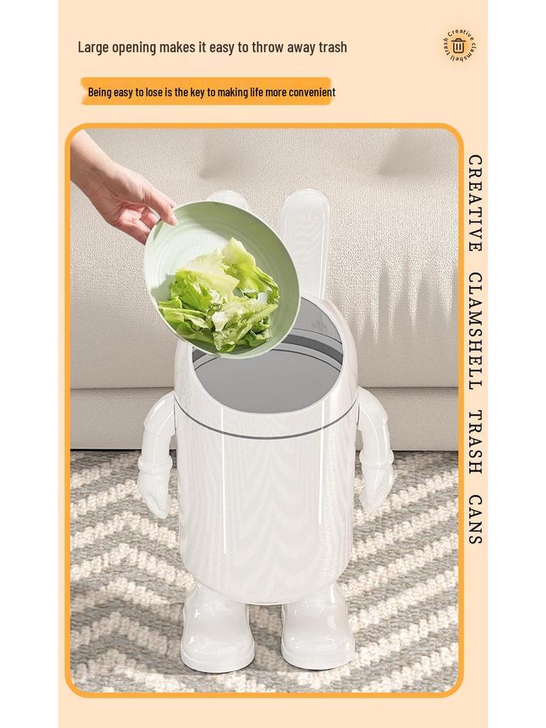 Creative Astronaut Trash Can: Cartoon Design, Large Capacity, Foot-Operated, Flip-Top Lid for Living Room or Bedroom.