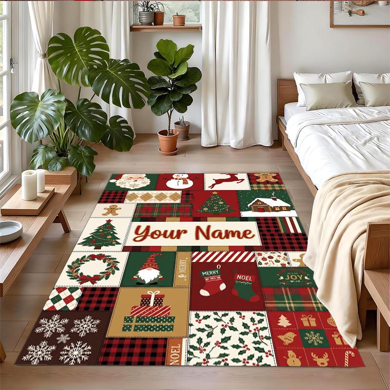 Christmas Custom Name Printed Square Area Rug Soft Non Slip Floor Carpet For Bedroom Holiday Gift