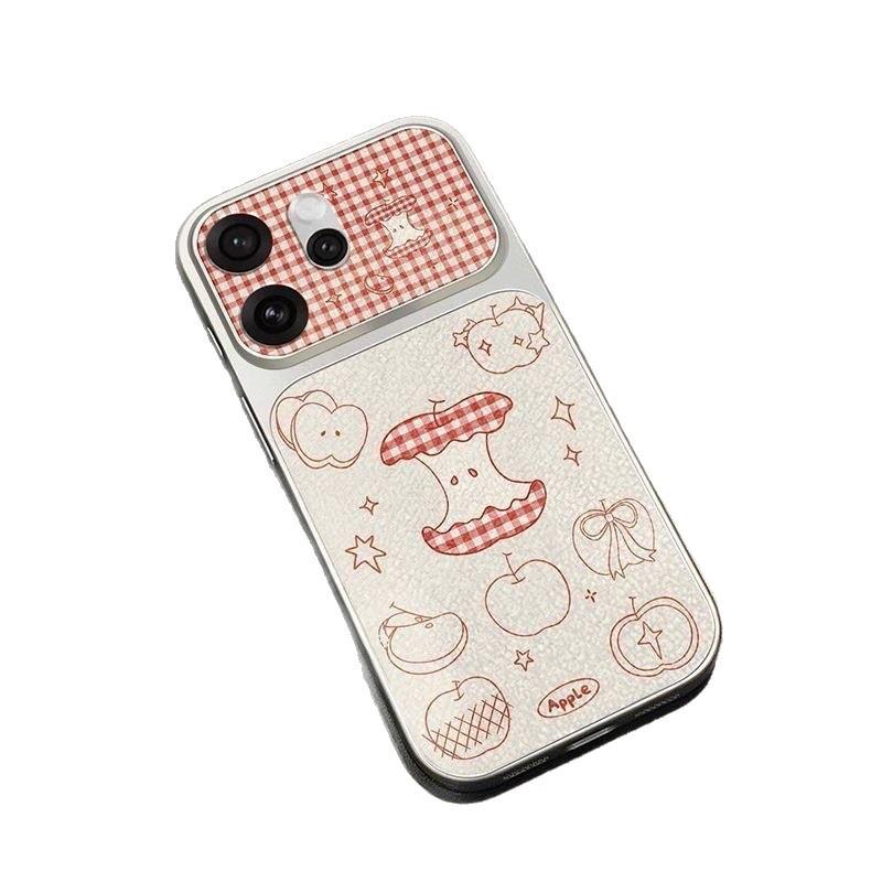 Second change is suitable for 17promax mobile phone case 16pro new 15 leather 14 red plaid 13 cute 12x