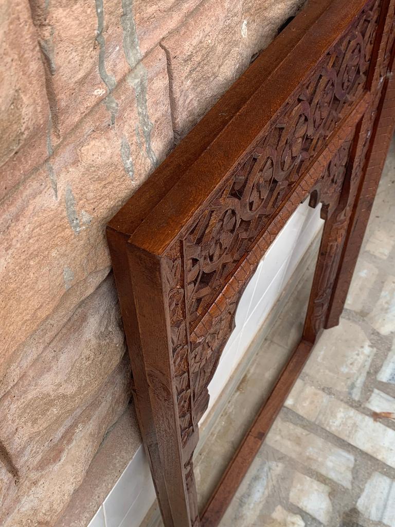 Hand Carved Mango Wood Window Frame: Antique Floral Wall Decor