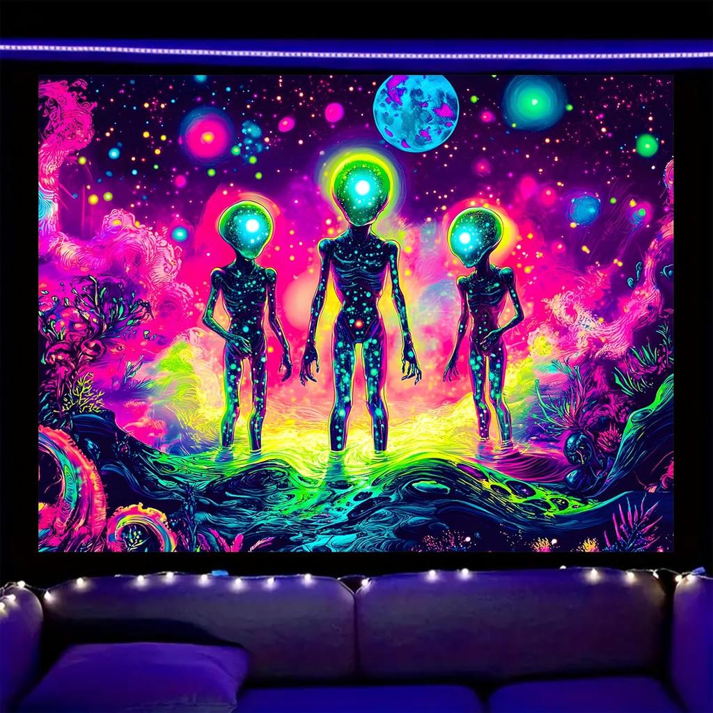 Nuxovilar UV Reactive Tapestry – Skull and Mushroom Scene Blacklight Wall Hanging, Enchanted Forest Glow Art for Bedroom and Living Room Decor,