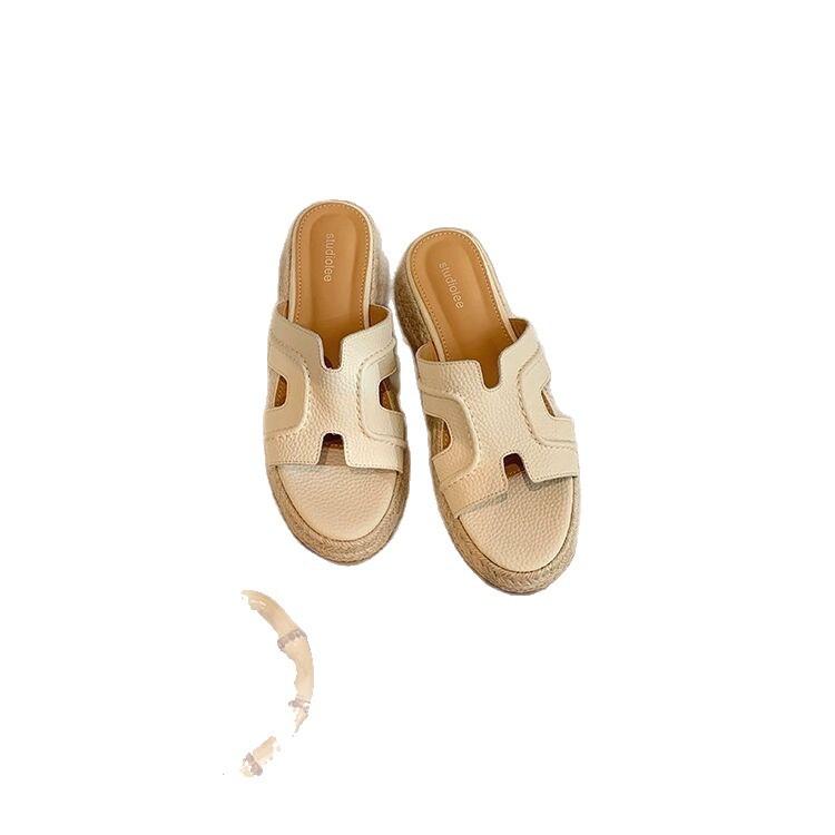 Grape Mother Studiolee Increased by 6cm~ Ruth Has the Same Retro One-word Thick-bottomed Slope Heel H Cool Slippers for Women's Summer