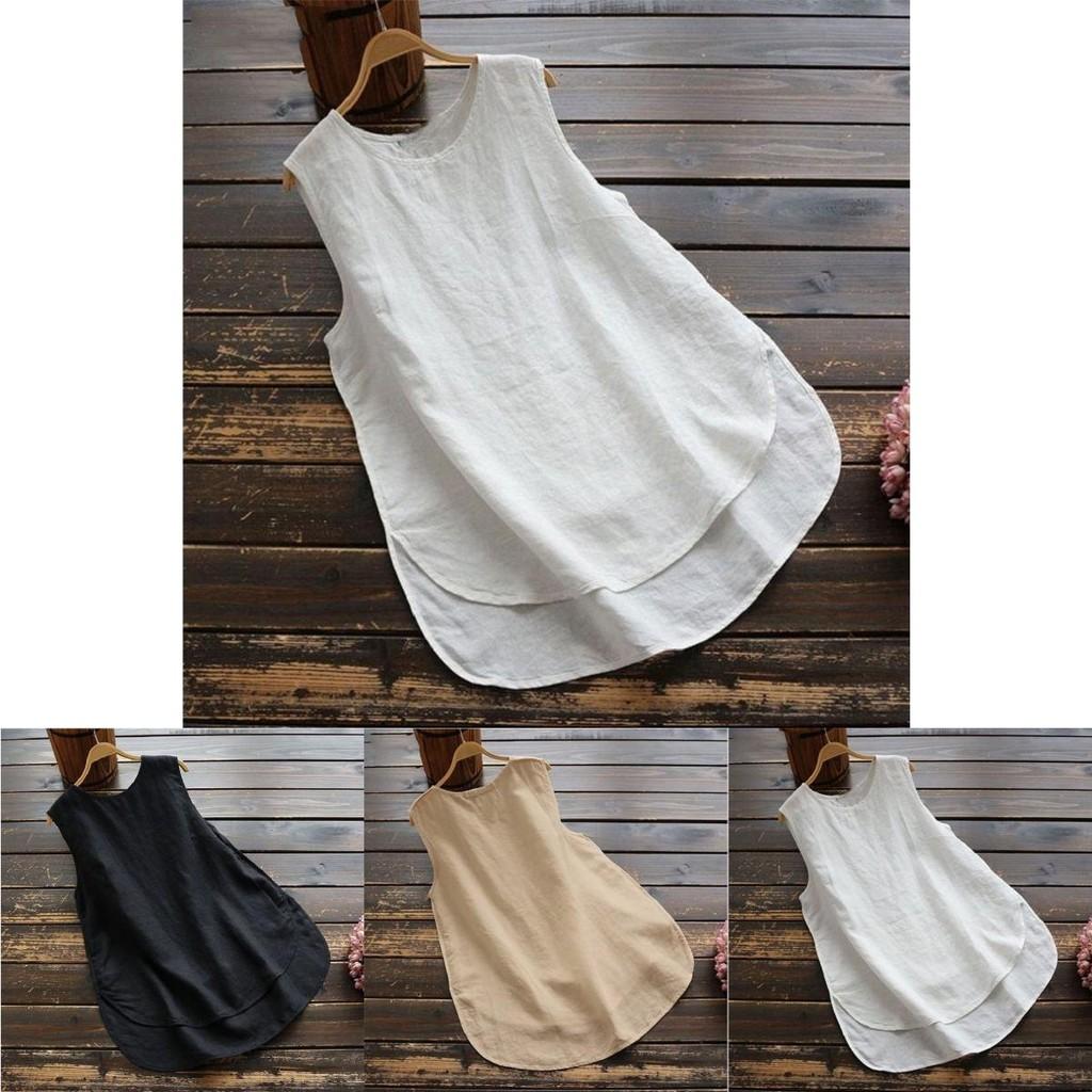 Zanzea Donna Taglie Forti Canotta Basic Senza Maniche Larga Monocolore Per Comfort Stilosa in Estate