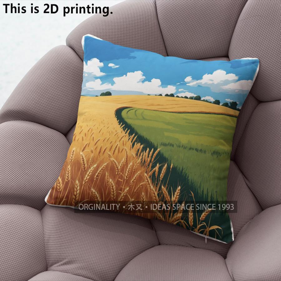Farmhouse Wheat Field Scene Throw Pillow Covers Pattern Cushion Cover Suitable For Sofa Bedroom Car Pillow Cover 40x40cm