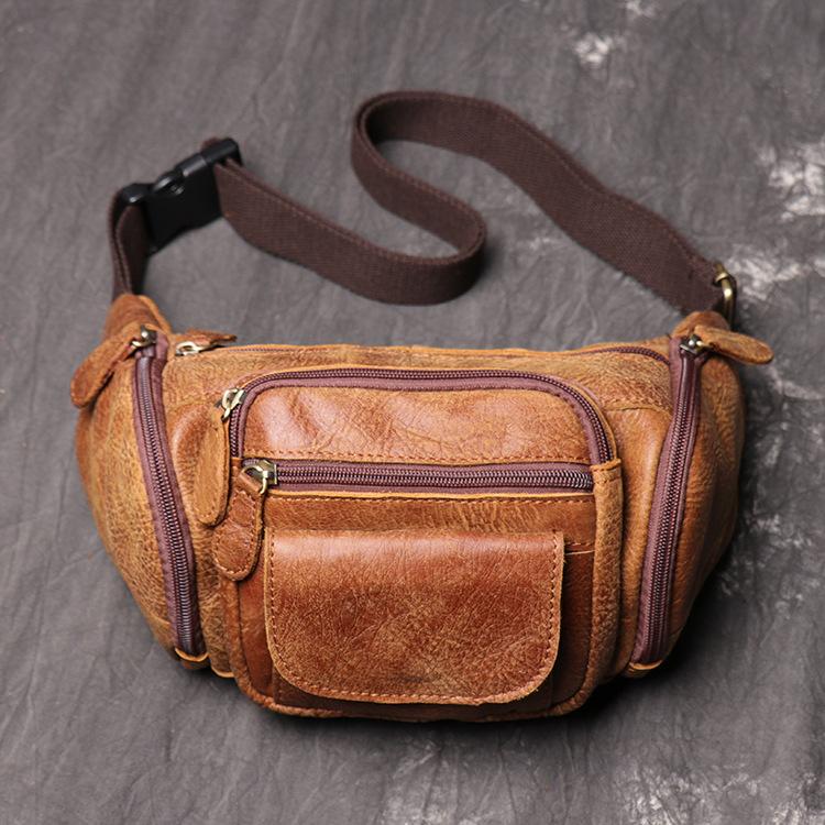 Men S Leather Sports Fanny Pack Women S Matte Leather Breast Bag First Layer Cowhide Shoulder Messenger Bag