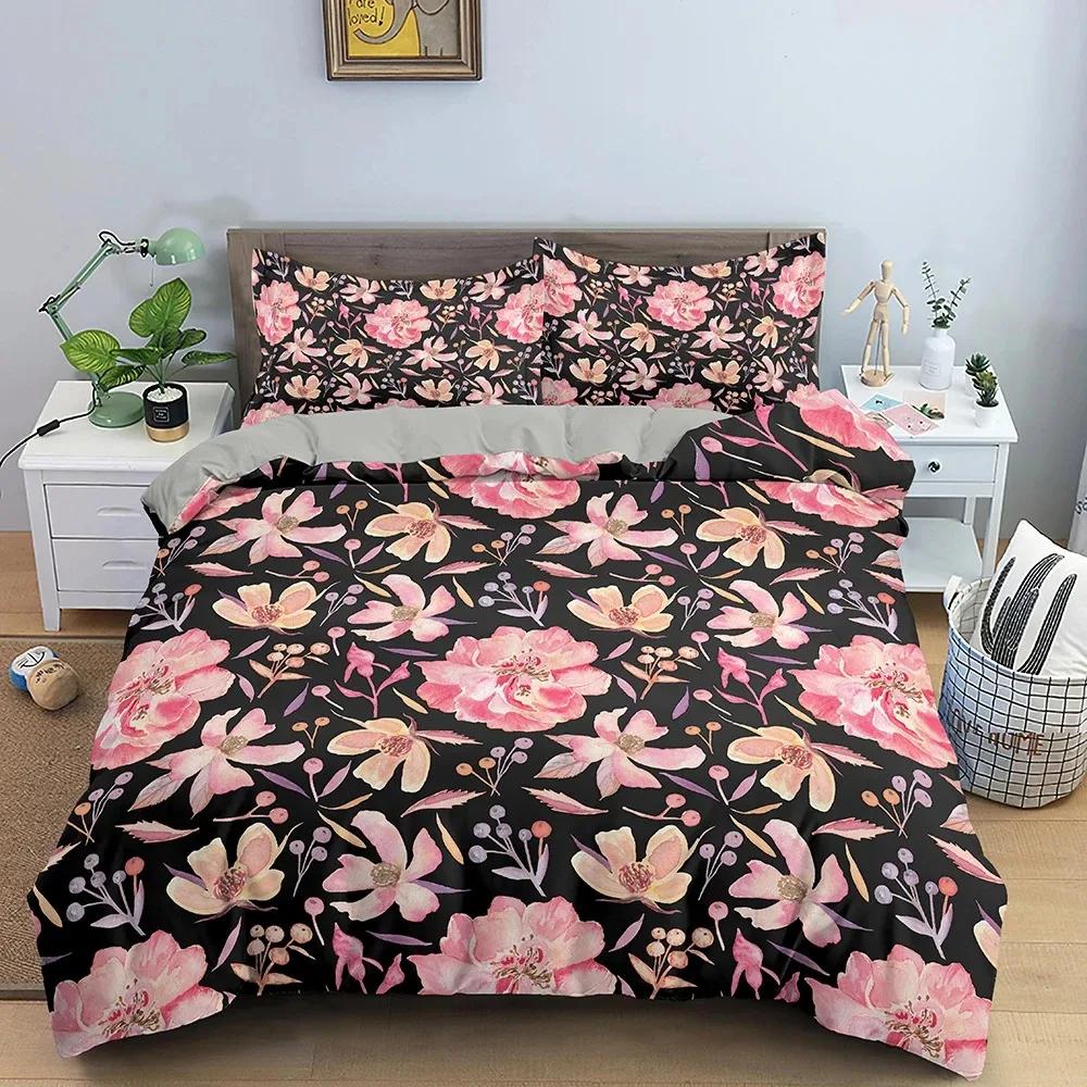 Tropical Flower Leaf Duvet Cover King Queen Colorful Vintage Floral Bedding Set for Adults Women Boho Polyester Comforter Cover