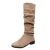 Bottes western à tige haute pour femmes, en daim à poils longs de grande taille européenne et américaine, bout rond, couleur unie, talon épais, semelle plate, bottes de mode