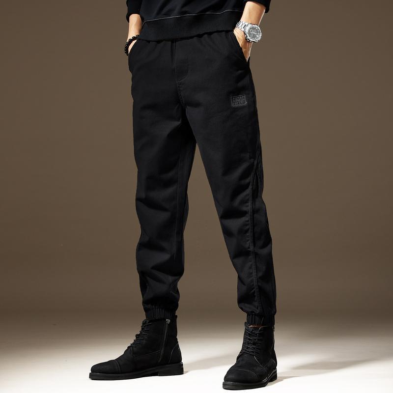Men's Wear-Resistant Black Spring Overalls: Loose Straight, Large Size, Trendy American Style Casual Trousers