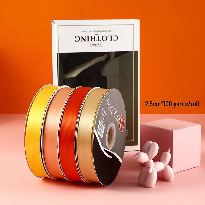 2.5cm High-Grade Solid Color Red Silk Ribbon for Gift, Bouquet, and Cake Box Packaging