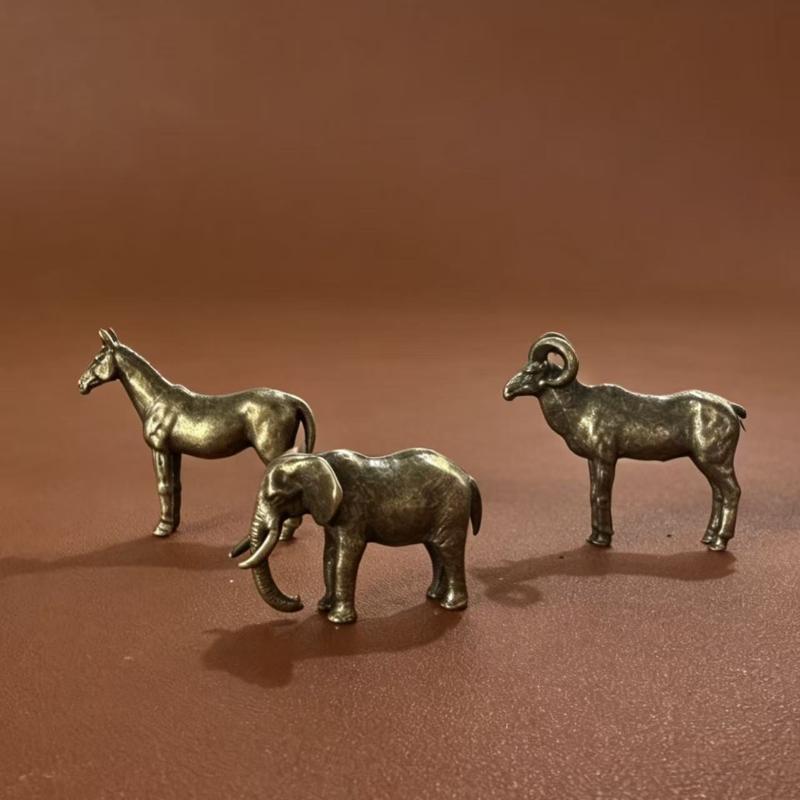Figurines Animales en Laiton Massif Cheval Bélier Éléphant Rhinocéros Crapaud Tigre Design Rétro Pour Décoration de Maison et de Bureau Cadeau de Collection
