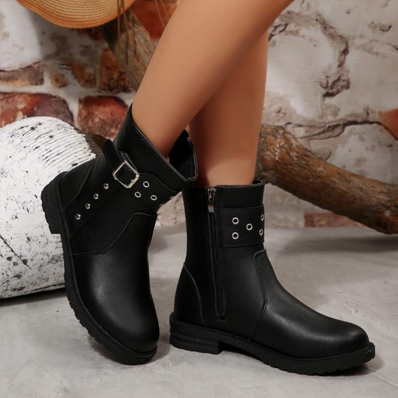 New Retro Shoes, Thick-soled Boots for Women, New Versatile Large-sized Mid-calf Leather Boots for Women