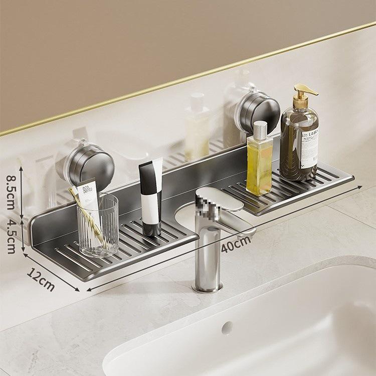 Wall-Mounted Suction Cup Bathroom Organizer for Faucet and Mirror Areas