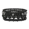 Matte Black Cubic Zirconia Ball & UFO Pendant Braided Bracelet Set