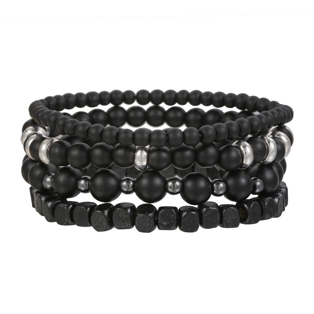 Matte Black Cubic Zirconia Ball & UFO Pendant Braided Bracelet Set