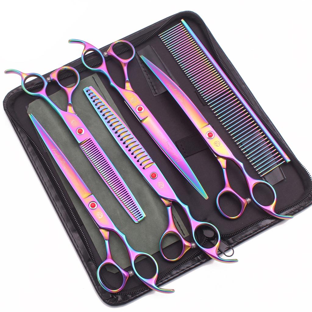 Dog Grooming Scissors Pink 7.5" 8" Pet Hairdressing Scissors Japan Stainless Dog Curved Scissors Thinning Shears Chunker Z3005