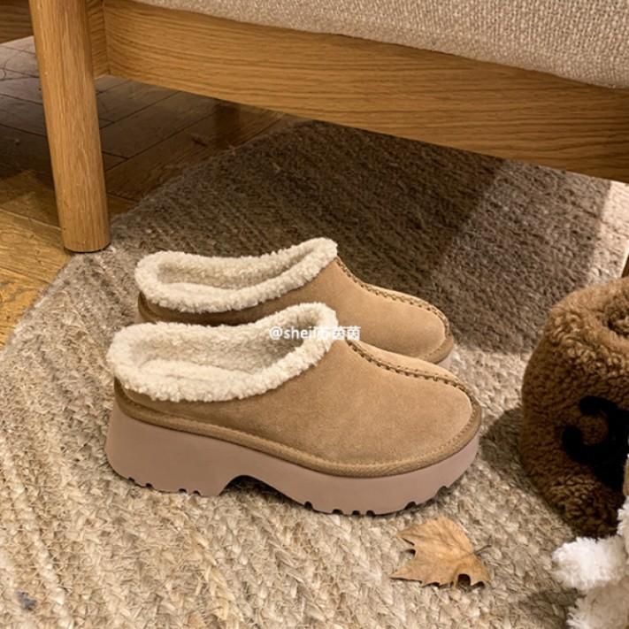 Fleece snow boots with thick soles to increase the height, wool slippers, winter bag head, fluffy slippers, and half-towed cotton shoes.