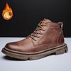Autumn and winter British Martin boot men's high-top retro leather shoes medium-top casual shoes fleece thermal tooling short boots men's trendy shoes