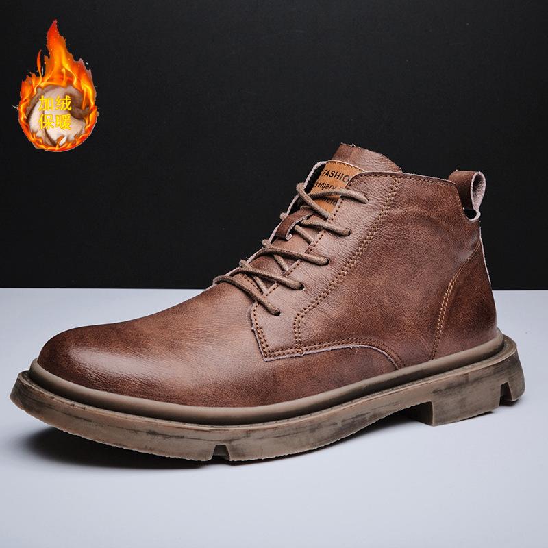 Podzimní a zimní britská holínka Martin pánské vysoké retro kožené boty středně vysoké boty pro volný čas fleece tepelné nástroje krátké boty pánské trendy boty