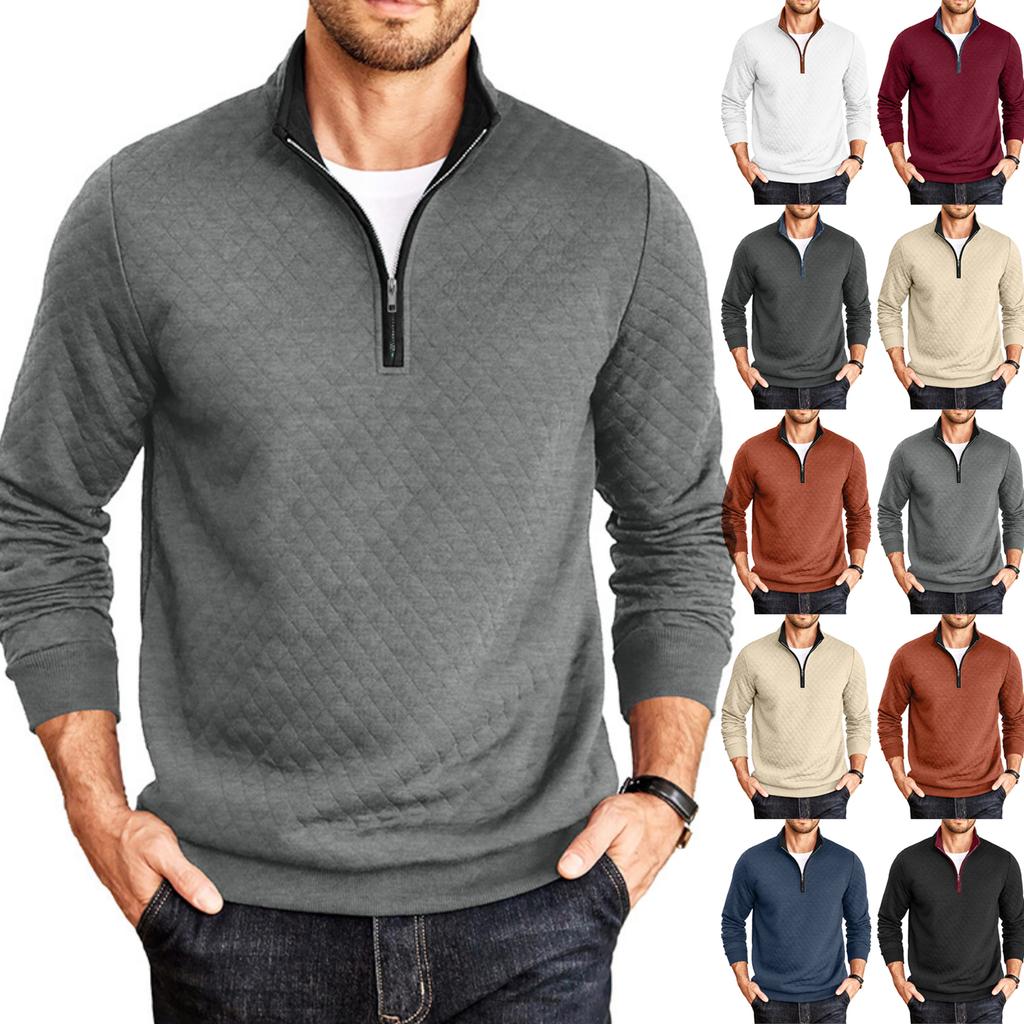 Men's Casual Half-Zip Pullover Hoodie, Long Sleeve Stand Collar