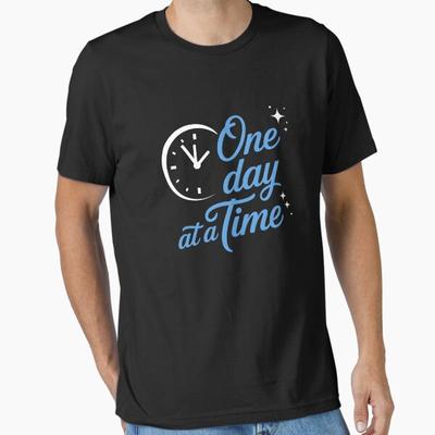 Men Casual Shirts Short Sleeves One Day At A Time Black Tees Oversized T-shirts
