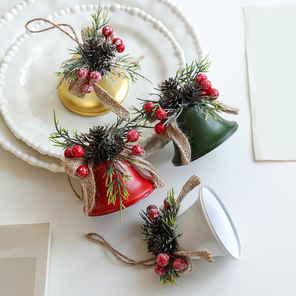 Wrought Iron Christmas Bell Light Wall Hanging Door Hanging Red Fruit Christmas Tree Hanging Decoration Ornaments