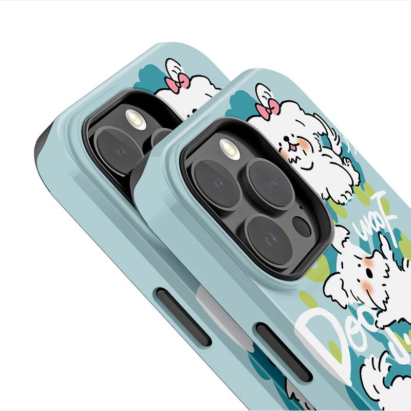Sublimation Coated Glossy Phone Case Hard Plastic +TPU Soft TPU Shell White Dogs Patterned Full Protective Back Cover for iPhone Samsung